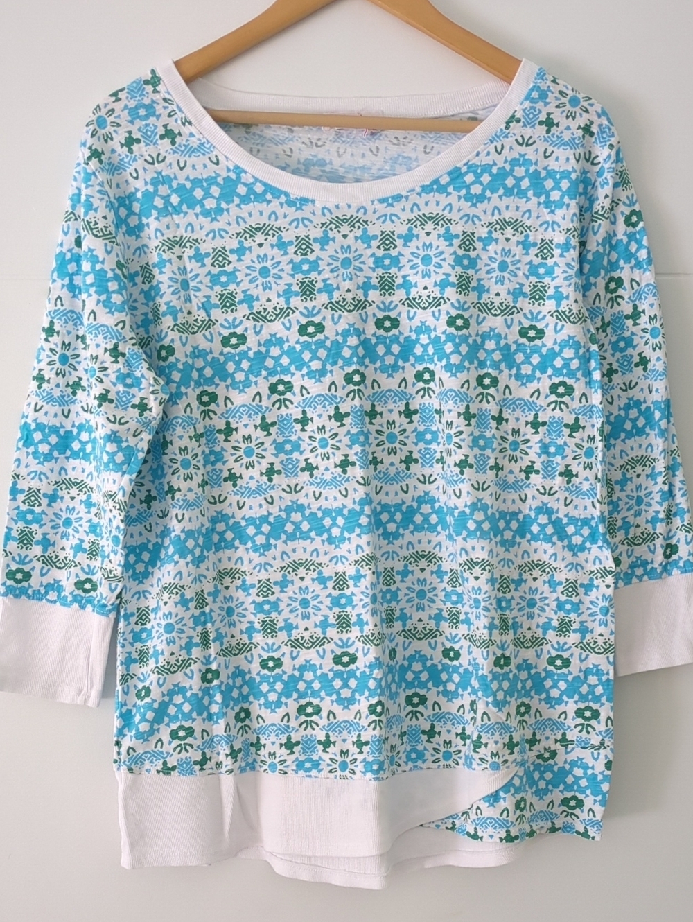 fresh produce Blue & Green Floral Vibrant Colors Cotton Geometric Top Summer M
